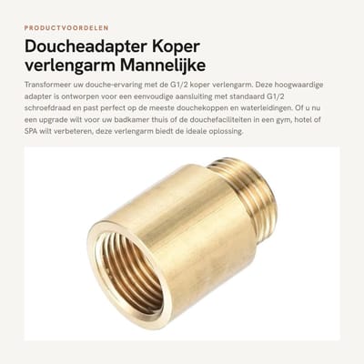 Dailygoods - Doucheadapter - Koper verlengarm - Mannelijke naar vrouwelijke aansluiting - Voor douchekop en kraan - Verlengstuk voor sanitair - Geschi...