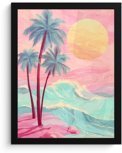 Poster in lijst - Fotolijst 30x40 cm - Posters - Palmbomen - Golven - Zee - Posterlijst zwart - Decoratie - Wanddecoratie woonkamer - Muurdecoratie slaapkamer