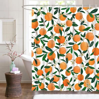 Oranje Douchegordijnen, Allover Fruit Douchegordijn Rond Citruspatroon Waterdichte Stof Badkamer Badgordijnsets met Haak W90xH180cm orange