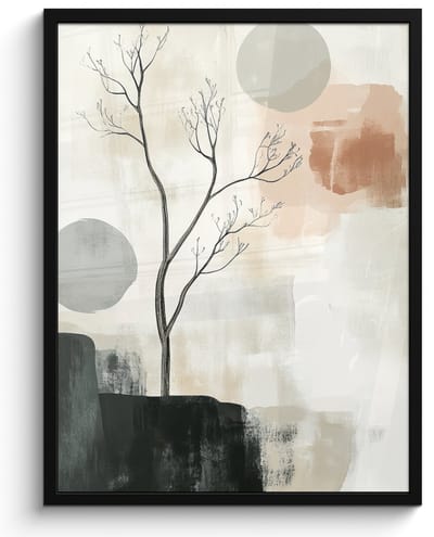 Poster in lijst - Fotolijst 50x70 cm - Posters - Wabi sabi - Beige - Plant - Posterlijst zwart - Decoratie - Wanddecoratie woonkamer - Muurdecoratie slaapkamer