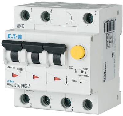 Eaton RCD/LS-schakelaar-combischakelaar, 20 A, 30 mA, leidingbeveiligingsschakelaar type-B-activeringsgedrag, 3 p, aardlekbeveiligingsschakelaar activeringskenmerken: A, 170736