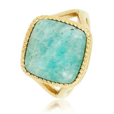 My Bendel - Zegelring Goudkleurig met Amazonite Edelsteen - Goudkleurige Zegelring - Amazonite Edelsteen - Emotionele Balans - met Luxe Cadeauverpakking | Sieraden Voor Dames | Maat 16.00 Mm / Maat 50