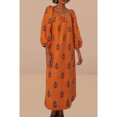 FARM Rio Yellow Embroidered Midi Dress Maat: XXS | Midi Jurken Outlet | Dames | Oranje