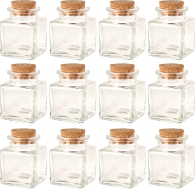 Bellatio Design Flesjes met kurk dop - set 12x - transparant - glas - 50 ml - hobby/DIY - bedankje
