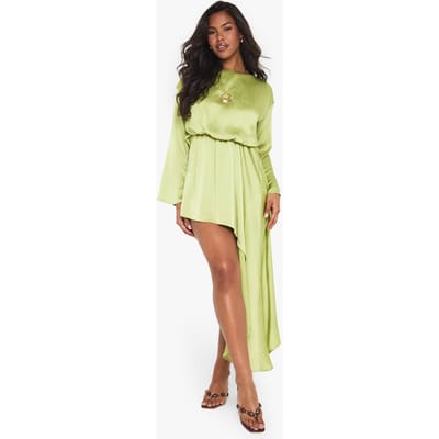 boohoo Dames Bootkraag Blouson Gedrapeerde Mini Jurk | Limoen | Maat: 36