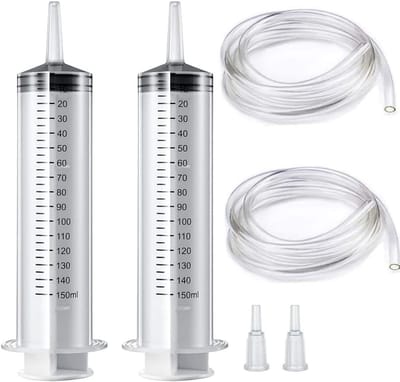2 Stuks 150ml Grote Plastic Spuit voor Vloeistof, Vulspuit met 1m Slang en Tipadapter voor Wetenschappelijk Gebruik en Industriële Metingen