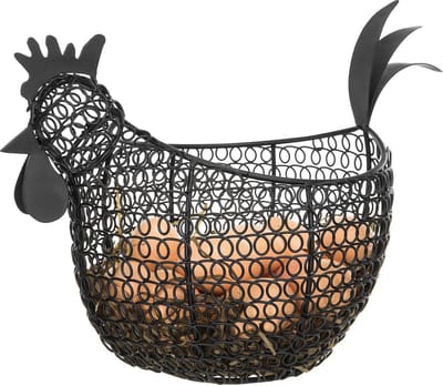 Kipvormige Eiermand - Decoratieve Mand - Keuken Organiseren - Rustieke Stijl - 34 cm Breed - Zwart