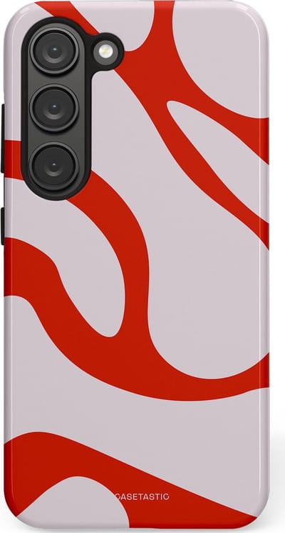 Casetastic hoesje geschikt voor Samsung Galaxy S23 - Dubbellaagse bescherming - Oranje Witte Pebbel Stenen - Fashion Case - Lichtgrijs Rood