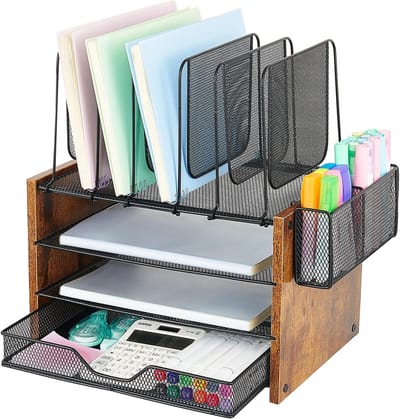 Bureau Organizer - Werkplek Opberger - Kantoor Organisatie - Met Lade - 37.8cm Hoog - Bruin