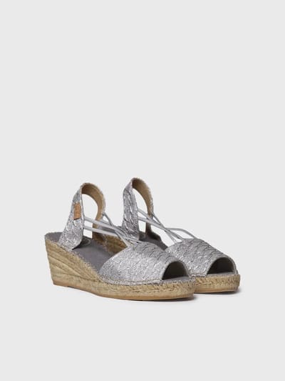 Espadrille met sleehak voor dames van glanzende gevlochten stof | TESS-CG