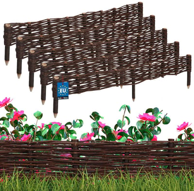 KOTARBAU® 5 st Bloembedrand, Wilgenhouten Hek, Beeteinfassing, 100 x 10 cm, Bruin, Tuinafscheiding, Houten Tuinhek, Schapenhek