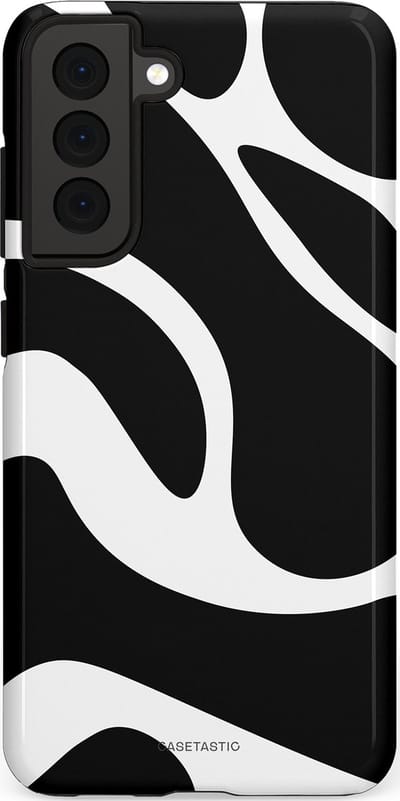 Casetastic Hoesje Geschikt voor Samsung S21 FE - Stijlvolle Beschermende Duo-layer Case - Zwart Wit Golven