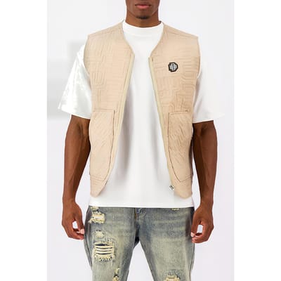 Black Bananas Monogram Quilted Vest Brown Maat: M | Bodywarmers Outlet | Heren | Beige