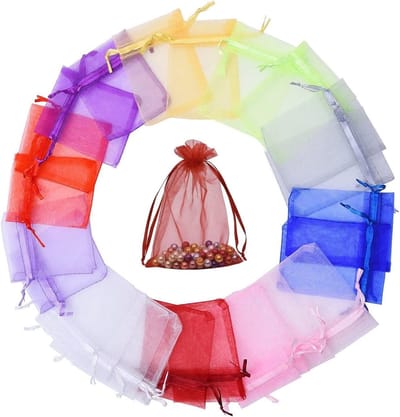 50 Organza Zakjes voor Cadeaus en Decoratie - 9 x 12 cm, Kleurige Trektassen voor Feestjes, Bruiloften en Sieraden