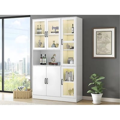 ModernLuxe Vitrine met LED-verlichting - planken met 6 deuren - H 200cm - Wit