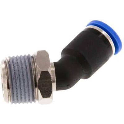 8mm x R3/8'' 45 graden L-verbinding Messing/PA 66 Insteekfitting Buitendraad NBR [2 Stuks]