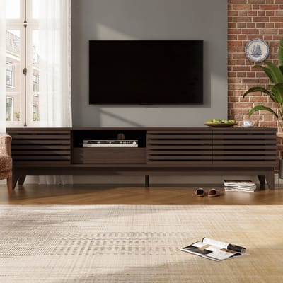 TV Meubel - Groot - 170 cm - TV kast - Uniek design - Met 1 Lade en 2 deuren - Vintage - TV laag paneel - TV paneel - Walnootkleurige houtkleur