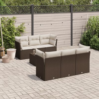 vidaXL - 7-delige - Loungeset - met - kussens - poly - rattan - bruin