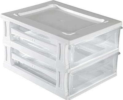 Hega Hogar Ladeblokje/bureau organizer 2x lade - wit/transparant - L26 x B35 x H20 cm - kunststof