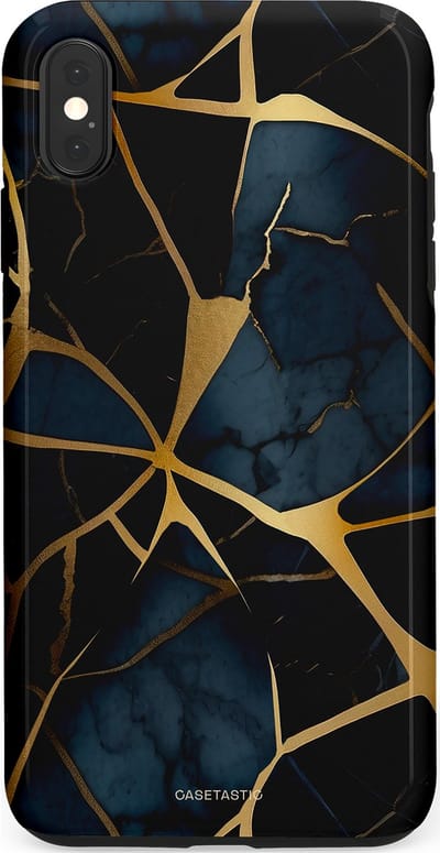 Casetastic hoesje geschikt voor Apple iPhone XS Max - Dubbellaagse bescherming - Sterrennacht Marmer Goud - Fashion Case - Zwart Goud Donkerblauw