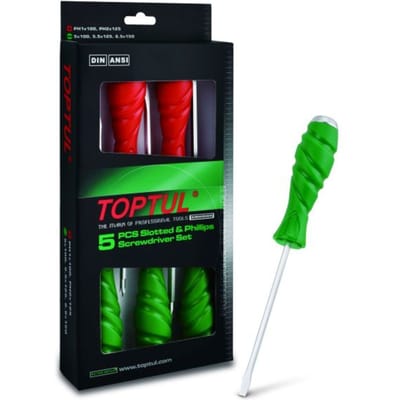Sleuf+Kruissleuf Schroevendrehersatz TOPTUL 5Stk 5.5x125 6.5x150 PH1x100