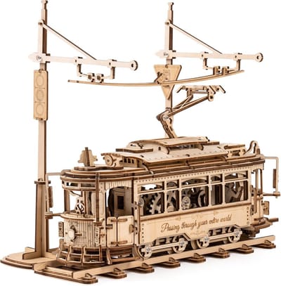 Houten 3D Puzzel Tram Modelbouwset voor Volwassenen en Hobbyisten