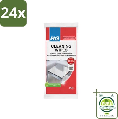 HG - Woonkamer - Glasreinigingsdoekjes - Reinigt Streeploos - 20 Doekjes - Voordeelverpakking - 24 stuks - Glasreiniging - Streeploos schoon