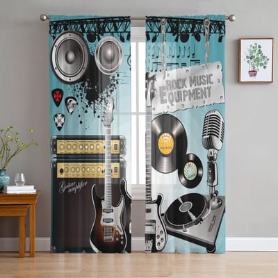 Rock Muziek Luidspreker Gitaar Doorzichtige Gordijnen voor Woonkamer Decoratie Raambekleding voor Keuken Tule Voile Organza Gordijnen W135 x H115cm x1 white