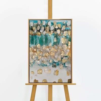 YS Schilderij - Handgeschilderd canvas schilderij - Wanddecoratie moderne Kunst - Beige en goud - Reli?f - Muurdecoratie woonkamer - Slaapkamer decoratie - Kamer accessoires - schilderijen op canvasmetlijst Gold 60x40