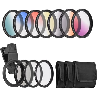 52mm telefoonlensfilterset met 7 kleurenverloopfilters + CPL + sterfilter + close-upfilter + zwart