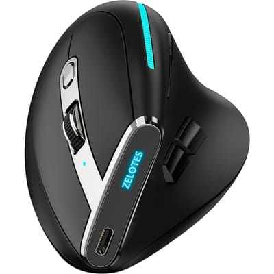 ZELOTES F-36 Draadloze verticale 2.4G Bluetooth-muis, volledig gekleurd licht, 8 toetsen programmeren, vijf DPI zwart