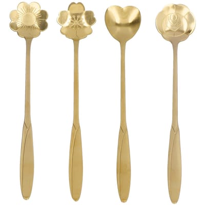 4 PCS Cuillère à Mélange Fleur en Forme de Cœur Cuillère à Café Acier Inoxydable Pelle à Dessert Cuillère à Thé Glacé Or doré