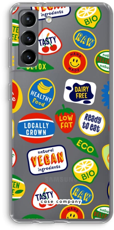 Case Company® - Hoesje geschikt voor Samsung Galaxy S21 hoesje - Fruitsticker - Soft Cover Telefoonhoesje - Bescherming aan alle Kanten en Schermrand