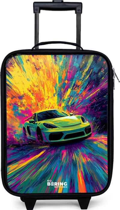 NoBoringSuitcases.com® - Kinderkoffer jongen - Kindertrolley meisje - Sportwagen - Explosie - Kleurrijk - Verfstrepen - Koffer kind lichtgewicht - Reiskoffer trolley voor kinderen - Koffertje met lichtgevende wieltjes - Rolkoffer zwart