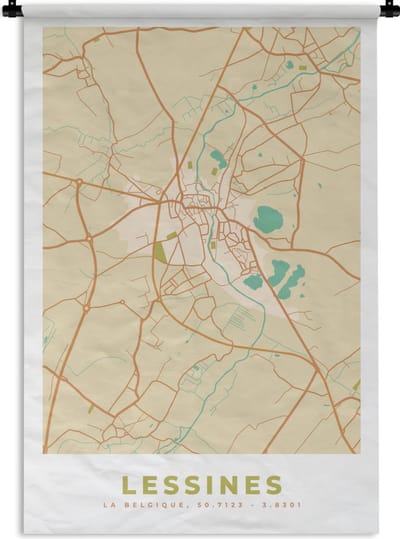 Wandkleed - Wanddoek - Kaart - Plattegrond - Stadskaart - Vintage - Lessines - 120x180 cm - Wandtapijt