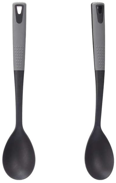Kinvara Kook/keuken gerei - 2x - opschep lepel - zwart/grijs - kunststof - 34 cm