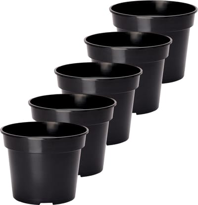 Garronda Plantenpot Bloempot - Kunststof - Rond - Plantenbak – Zwart - 5 Stuk - Zwart, 13cm H=10.4cm - GD-NIC-SBX90