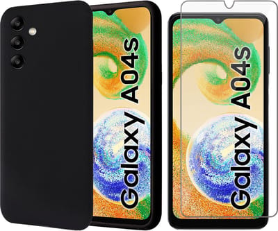 Hoesje geschikt voor Samsung Galaxy A04s / A13 5G - Screen Protector GlassGuard - Back Cover Case SoftTouch Zwart & Screenprotector