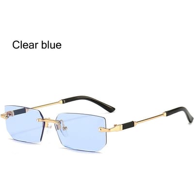 UV400 Randloze Rechthoek Zonnebril Mode Y2K Randloos Zonnebril Schaduwen voor Dames & Heren Clear blue gray