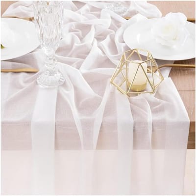 tafelloper, 75 x 300 cm, bruiloft, kaasdoek, tule, tafelkleed, boho-stijl, mousseline, tafelloper van gaas, decoratieve stof voor verjaardagsfeesten, keuken, tafeldecoratie wit