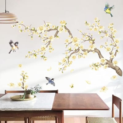 Allecto - Wandstickers - Bloemen en Takken - Decoratie voor Woonkamer en Slaapkamer - Geel - Muurstickers voor Binnen - Creatieve Woondecoratie