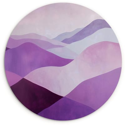 WallCircle® Wandcirkel 120x120 cm - Muurcirkel Abstract - Heuvels - Landschap - Paars - Muurdecoratie woonkamer - Wanddecoratie slaapkamer - Kamer decoratie accessoires - Ronde schilderijen XXL