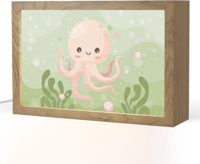 Nachtlampje 30x20 cm - Kinder lampje - Octopus - Zeedieren - Groen - Onderwater - Tafellamp kinderkamer - Slaapkamer lamp - Bedlamp kinderen - Kinderlampje stopcontact - Wandlamp babykamer - Nachtlampjes