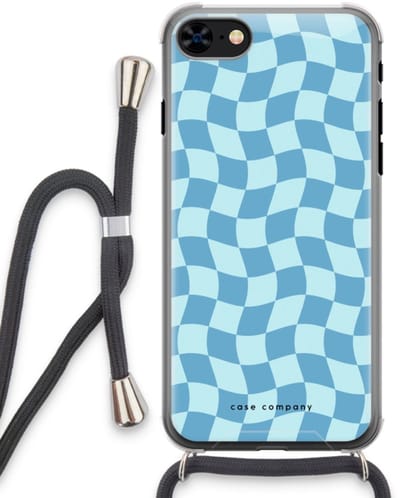 Case Company® - Hoesje met koord geschikt voor iPhone 8 hoesje met Koord - Grid Blauw - Telefoonhoesje met Zwart Koord - Bescherming aan alle Kanten en Over de Schermrand