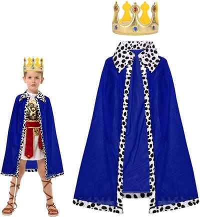 Middeleeuwse Cape met Kap voor Volwassenen en Kinderen, Koning en Koningin Kostuum voor Halloween, Kerst en Carnaval, Rood en Blauw Kostuum Accessoire