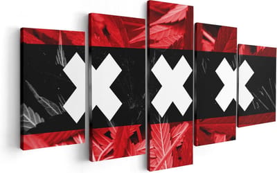 Artaza Canvas Schilderij Vijfluik Amsterdamse Vlag Met Cannabis Achtergrond - 100x50 - Foto Op Canvas - Canvas Print