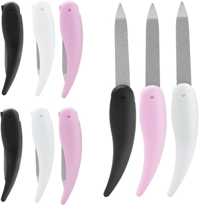 9-delige Opvouwbare Vijlenset voor Nagels, Dubbelzijdige Mini Reiskit voor Manicure en Pedicure, Perfect voor Vingers en Tenen, Inclusief Zwart, Roze en Wit