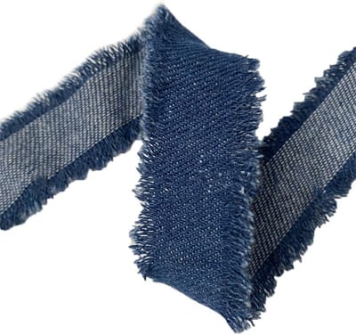 Denim Band Tape 5cm met Rustic Fringed Edge voor DIY, Kleding en Cadeauverpakkingen - Blauwe Jeans Stof Ribbons