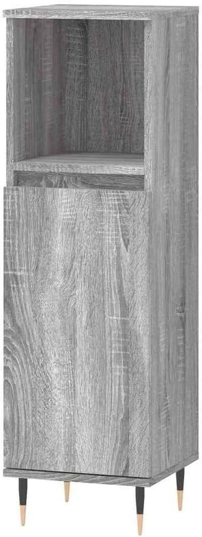 Badkamerkast - Opbergkast Meubel - Badkamer Organiseren - Flexibele Deurmontage - 30x30x100 cm - Grijs Sonoma
