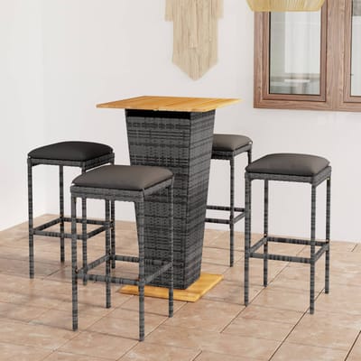 vidaXL - 5-delige - Tuinbarset - met - kussens - poly - rattan - grijs